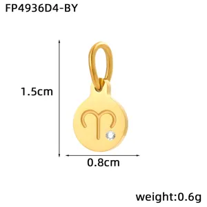 Stainless steel 14k gold plated zodiac Aries pendant charm with cubic zirconia detail.
