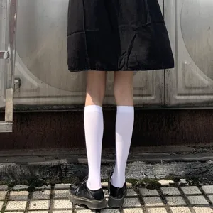 White calf socks for women, Japanese JK style sweet Lolita hosiery, comfortable daily wear.