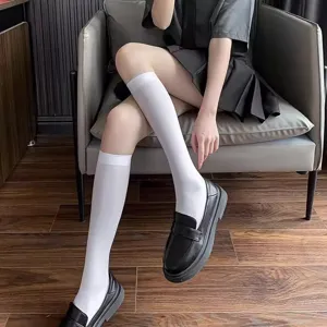 Women Japanese JK Style Velvet Calf Socks Thin Breathable Solid Color Mid-Calf Socks Preppy Style Leg Shaping Socks For Girls