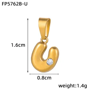 Stainless Steel PVD 18K Gold Plated Bubble Letter U Pendant DIY Jewelry Accessory 1.6cm