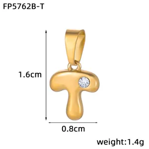 Gold PVD stainless steel bubble letter T pendant diy handmade jewelry accessory 1.6cm