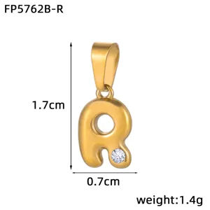 Gold stainless steel PVD 18K plated bubble letter R pendant with sparkling crystal for DIY.