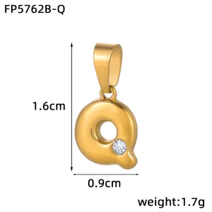 Gold 3D letter Q pendant stainless steel 18K gold plated rhinestone DIY jewelry accessory detail