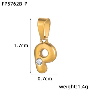 Detailed view of the gold-plated 3D letter P pendant featuring a sparkling crystal inlay.