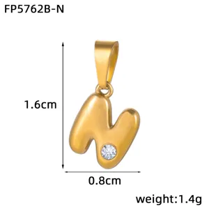 Gold stainless steel bubble letter N pendant with diamond for DIY handmade jewelry making.