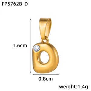 Gold 3D bubble letter D pendant with rhinestone, stainless steel 18k gold plated diy charm.