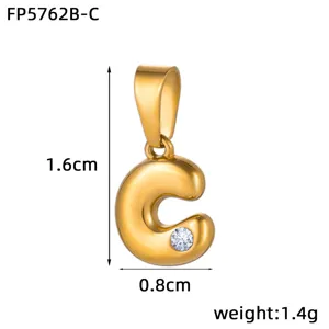 Gold 3D Bubble Letter C Pendant Stainless Steel 18K Gold Plated DIY Jewelry Accessory