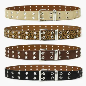 Cintura borchiata stella punk retro leopardo fori multipli unisex accessorio moda
