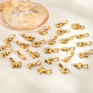 Stainless Steel PVD 18K Gold Plated 3D Bubble Alphabet Letter Pendant Rhinestone Inlaid DIY Jewelry Making Accessories Charms For Women Men