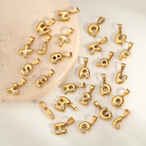 Golden puffy 3D letter pendants stainless steel 18K gold plated DIY jewelry charms accessories
