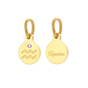 Gold Stainless Steel Aquarius Zodiac Pendant With Cubic Zirconia Charm Jewelry Accessory