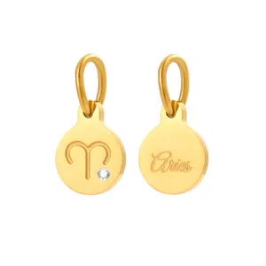 Stainless steel 14k gold plated Aries zodiac crystal pendant charm jewelry accessory.