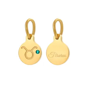 Taurus Zodiac Pendant Gold Stainless Steel 14K Plated with Green Zircon Gemstone
