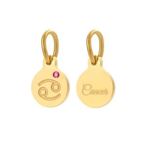 Cancer zodiac sign gold plated pendant charm with pink zircon stone stainless steel jewelry accessory