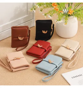 Minimalist short women wallet with leaf buckle zipper multi-functional multi-color purse