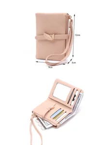 Korean style minimalist women short wallet with leaf buckle, zipper purse and card slots