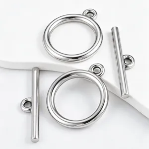 Stainless steel polished large OT clasp toggle ring and bar for DIY jewelry making details.