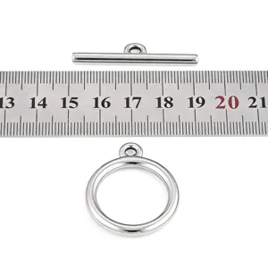 Stainless steel toggle clasp T bar and ring jewelry finding size detail view for DIY craft.