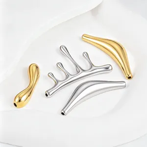 Stainless steel lava curved tube and water drop pendant DIY handmade jewelry accessories detail.
