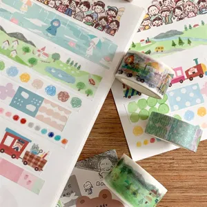Cute decorative washi tape set with hand-drawn illustration patterns for journal and craft.