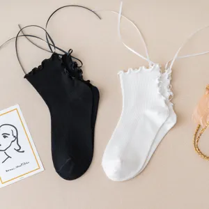 Japanische süße Damen Wadenstrümpfe mit Rückenschleife Schnürung Rüschen Strick Socken Mode