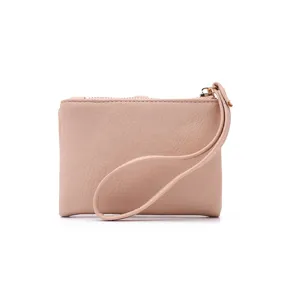 Pink short wallet with wrist strap zipper mini coin purse daily use compact design accessory