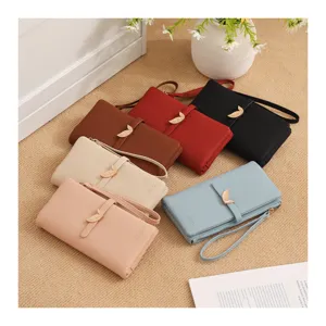 Women long wallet fashion wristlet purse multi-card holder stylish leaf clasp clutch bag