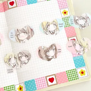 Mignon rouleau d'autocollants cœur de fille anime rétro pour journal DIY scrapbooking déco