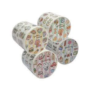 Leuke washi tape set met schattige voedsel- en dagelijks leven illustraties voor journaling.