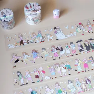 Detailansicht des Original-Illustrations-PET-Klebebands mit niedlichen Charakteren fürs Tagebuch.