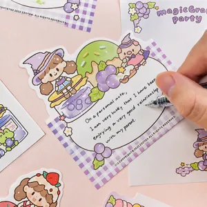 Cute cartoon sticky notes memo pad purple checkered aesthetic stationery for journal DIY writing.