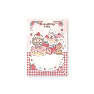 Cute strawberry cake memo pad sticky note cute cartoon design pink grid journal stationery set