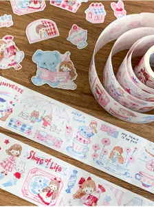Nastro washi decorativo in stile acquerello e adesivi carini per agenda, diario e progetti.