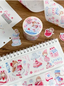 Set di nastro washi in acquerello carino con illustrazioni di ragazze adorabili per scrapbooking.