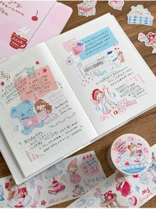 Set di nastro washi e adesivi ad acquerello carini per diario, scrapbooking e lavori creativi.