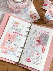 Set di nastro washi kawaii e adesivi per journaling estetico e progetti fai da te.