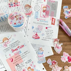 Nastro washi dipinto a mano set adesivi, grazioso nastro decorativo per journaling e bricolage.