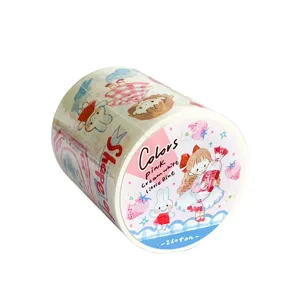 Grazioso rotolo di nastro Washi disegnato a mano con illustrazioni rosa e blu, nastro decorativo.