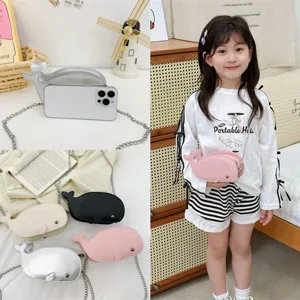 Sac Bandoulière Mignon en Forme de Dauphin pour Enfants Cuir PU Chaîne en Métal Sac à Épaule pour Garçons Filles Décontracté