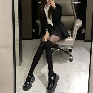 Transparente schwarze Fake-Overknee-Strumpfhose für Damen, sexy JK-Stil dünne Frühlingsstrümpfe.