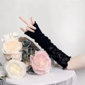Mangas de encaje negro y2k lolita guantes sin dedos de malla proteccion solar accesorios moda