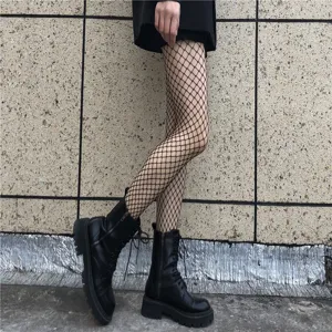 Women Sexy Mesh Fishnet Stockings Hollow Out Black White JK Style High Elasticity Pantyhose Hosiery Ladies Accessory