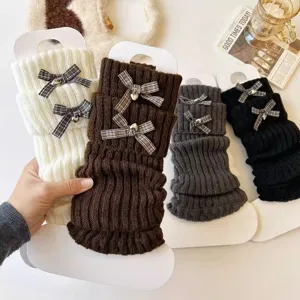 Jambieres en tricot pour femmes et filles hiver confortables chaussettes chaudes avec noeuds.
