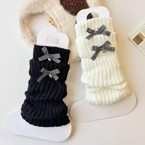 Jambières en tricot mignonnes pour enfants, nœud écossais vintage, guêtres d'hiver.