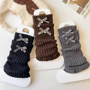 Chauffe-jambes tricotés pour enfants automne hiver nœud vintage chaussettes chaudes