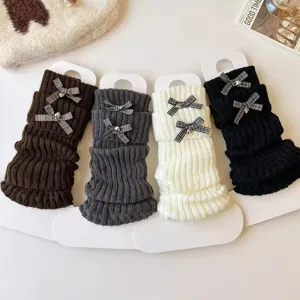 Jambières en tricot pour enfants hiver joli nœud chaussettes mollets quatre couleurs