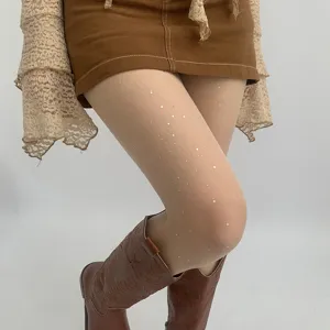 Detailed view of sheer sparkle pantyhose with star glitter patterns for summer leg beauty.