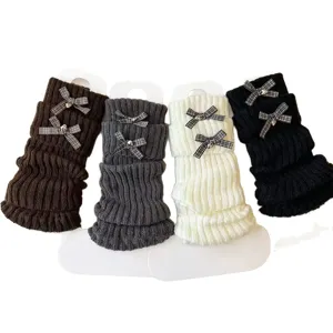 Lolita enfants tricotés jambières hiver chaud nœud papillon chaussettes filles mollet