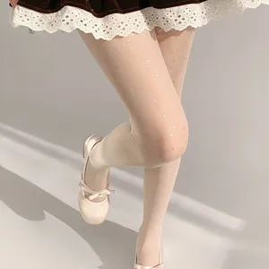 Sheer shiny rhinestone pantyhose women summer ultra-thin glossy leg shaping tights nude