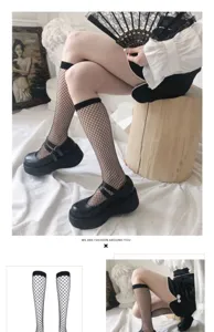 Calze al ginocchio a rete nera gotica da donna, calze a rete scavate per abiti da uniforme JK.